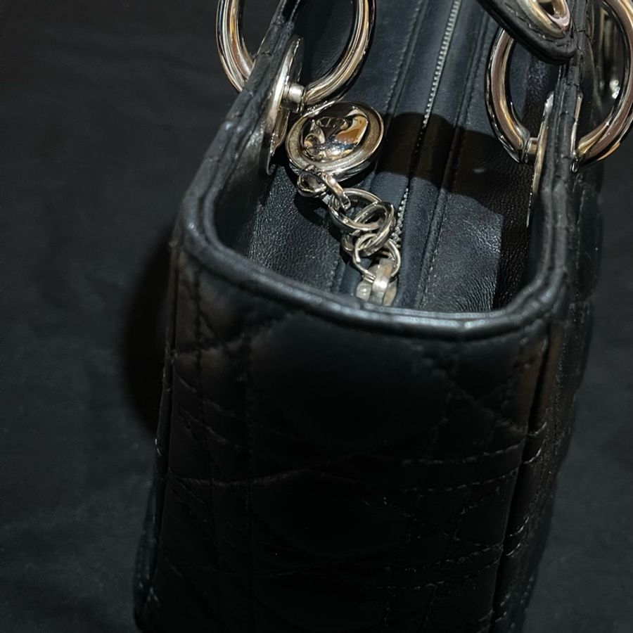 Christian Dior LADY DIOR 5X5手提包經典黑色小羊皮黛妃包-44
