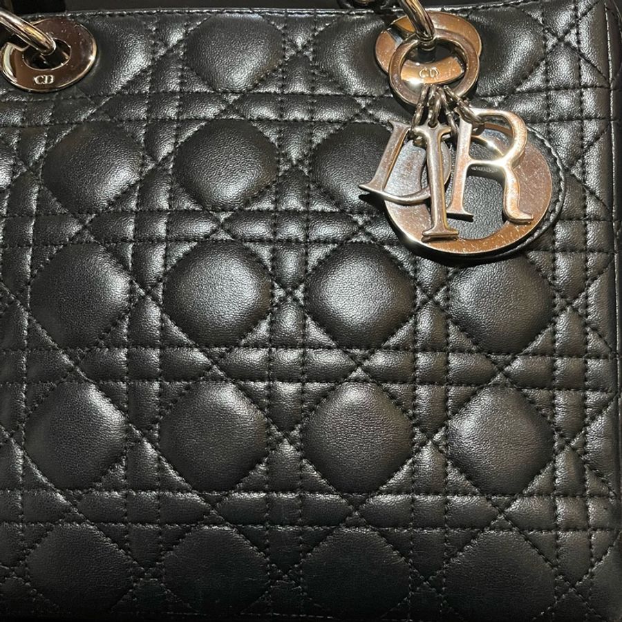 Christian Dior LADY DIOR 5X5手提包經典黑色小羊皮黛妃包-49
