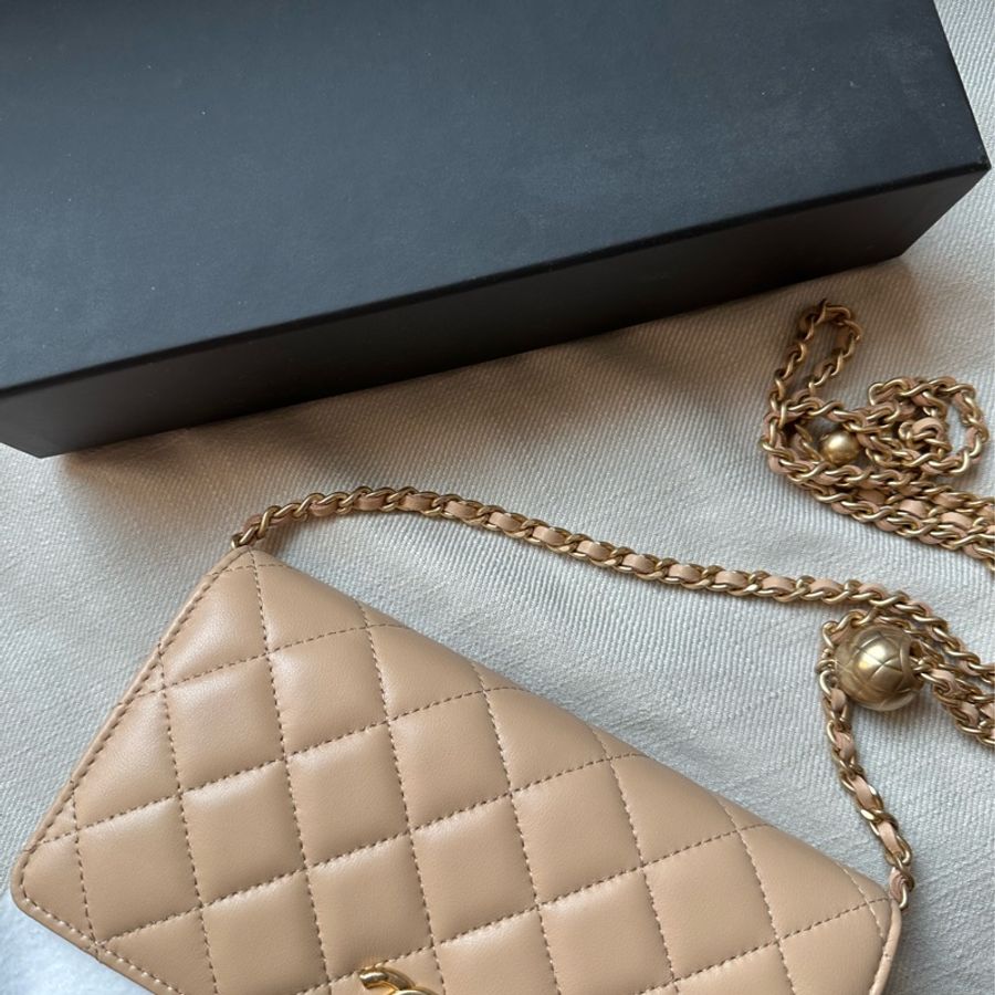 Chanel 金球調節扣 經典色 膚色/米色 晶片款-1