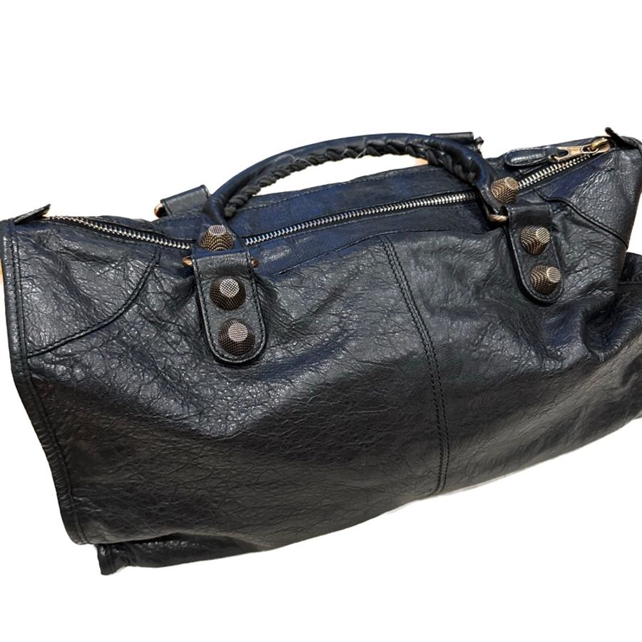 Balenciaga 巴黎世家 Work 黑色玫瑰金大釦機車包手提包 XB5256-8