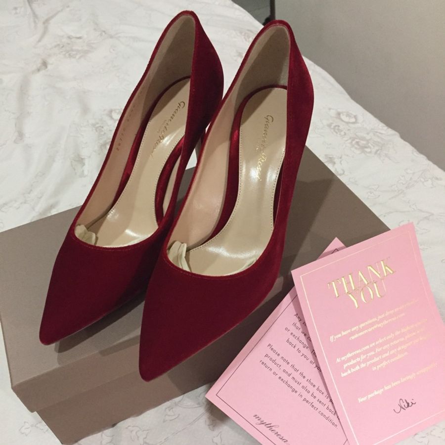GIANVITO ROSSI 紅絲絨細跟鞋-0