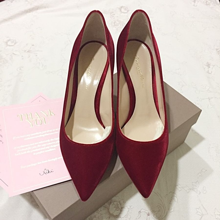 GIANVITO ROSSI 紅絲絨細跟鞋-1