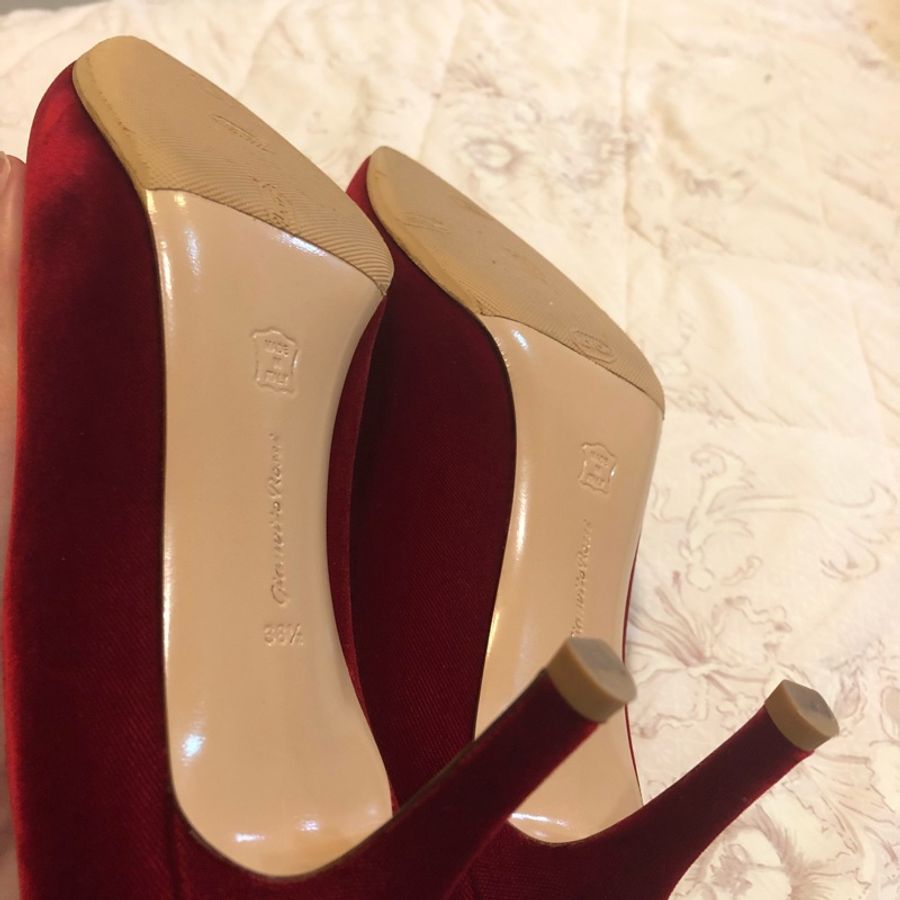 GIANVITO ROSSI 紅絲絨細跟鞋-4