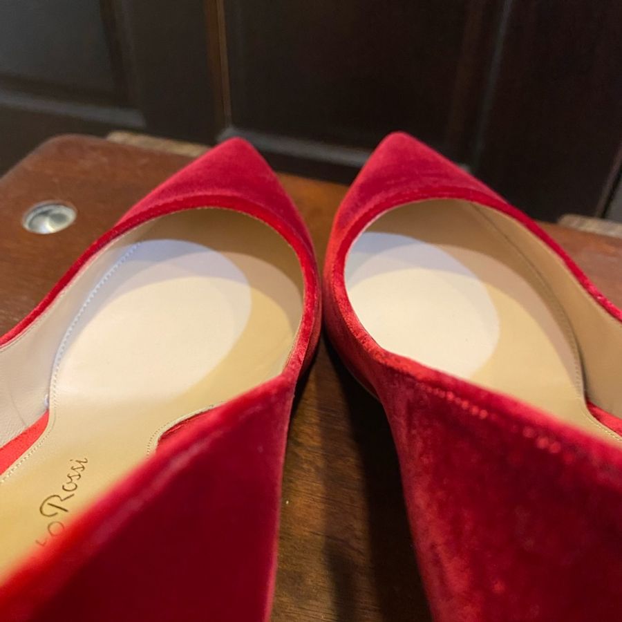 GIANVITO ROSSI 紅絲絨細跟鞋-7