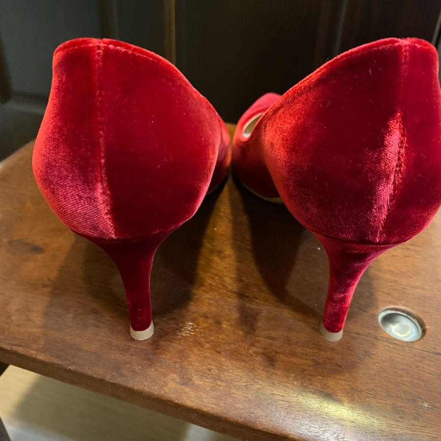 GIANVITO ROSSI 紅絲絨細跟鞋-8