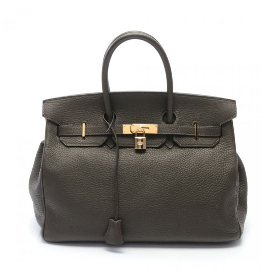【日本直送】 中古HERMES[B]Birkin 鉑金包35 棕灰色 手提包 Togo小公牛皮 棕灰色 金色五金 □F刻印-0