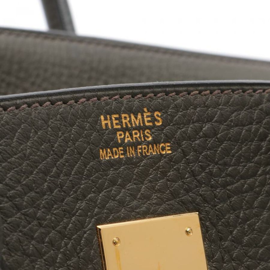 【日本直送】 中古HERMES[B]Birkin 鉑金包35 棕灰色 手提包 Togo小公牛皮 棕灰色 金色五金 □F刻印-3