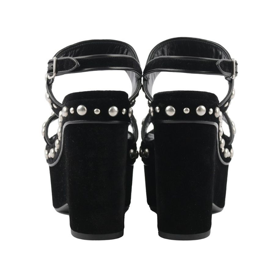 YSL 珍珠絨布厚底高跟鞋(黑色) 37.5-2
