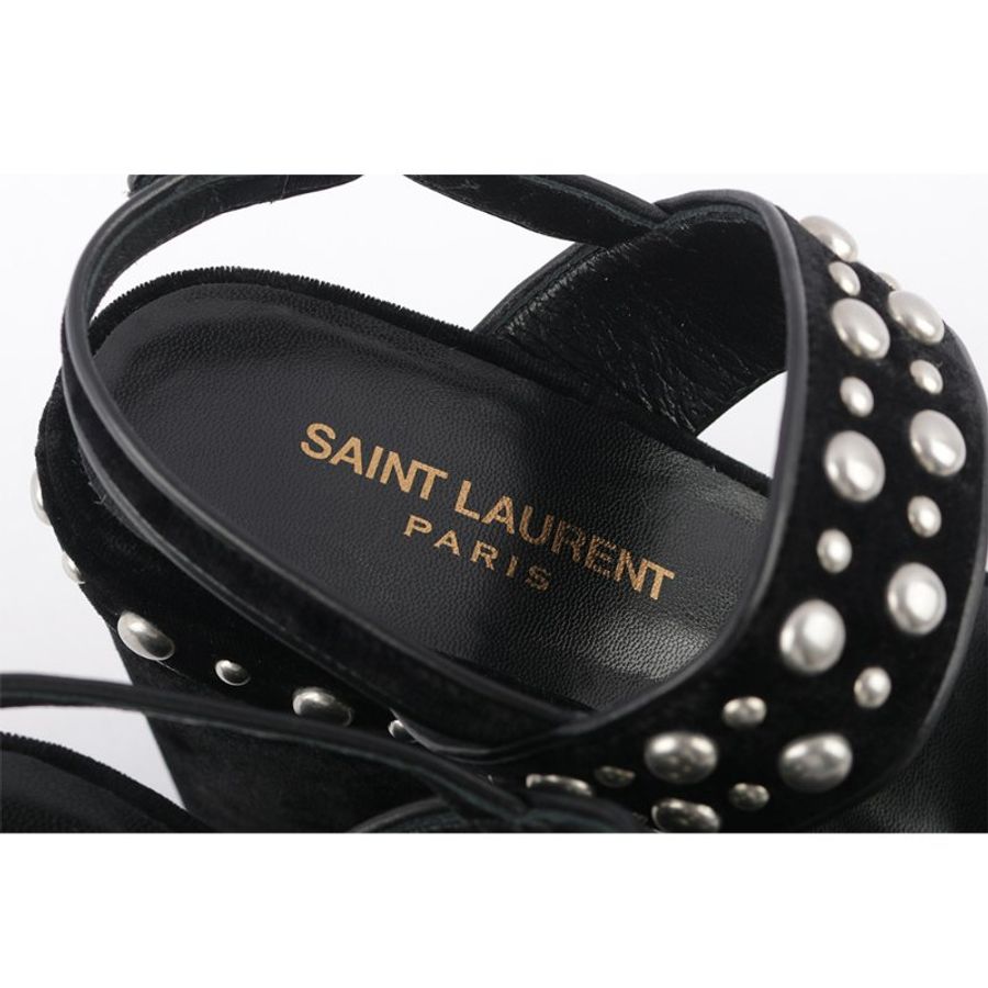 YSL 珍珠絨布厚底高跟鞋(黑色) 37.5-6