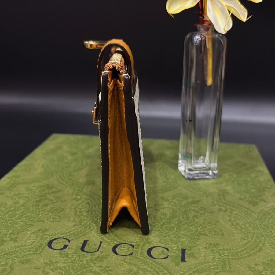 GUCCI 古馳 卡其咖拼皮革 金扣 卡片零錢夾/皮夾-3