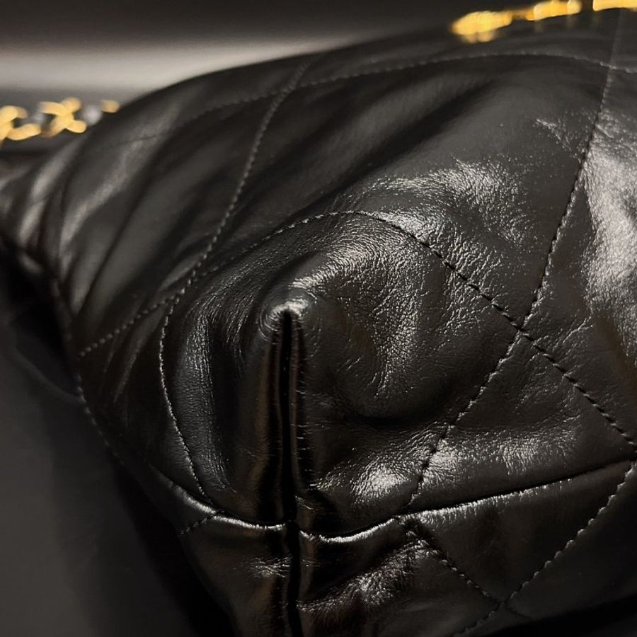 CHANEL 香奈兒 黑金 22BAG 牛皮 金鍊 小號肩背包/垃圾袋/購物包-2