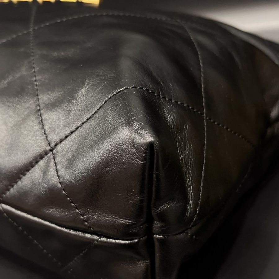 CHANEL 香奈兒 黑金 22BAG 牛皮 金鍊 小號肩背包/垃圾袋/購物包-3