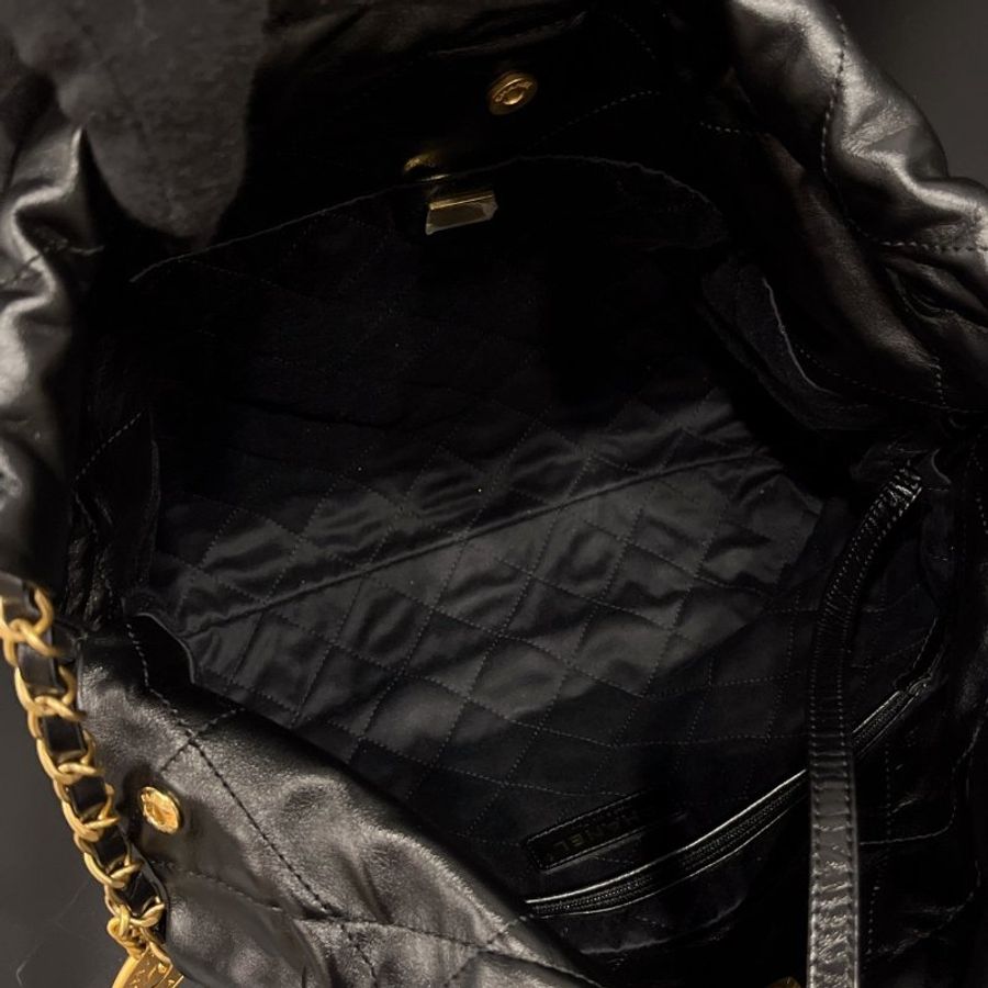 CHANEL 香奈兒 黑金 22BAG 牛皮 金鍊 小號肩背包/垃圾袋/購物包-8