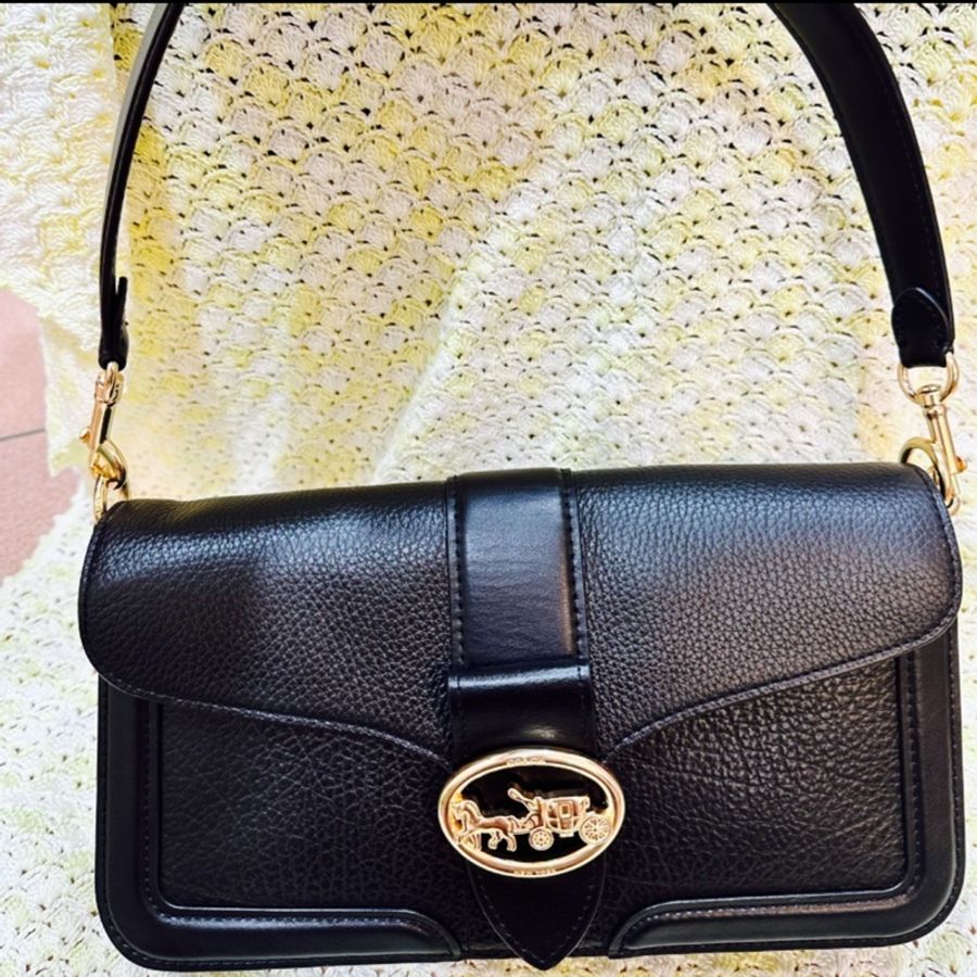 Coach 金色馬車LOGO 雙背帶手拿肩斜兩用酒神包 附原廠紙袋-2