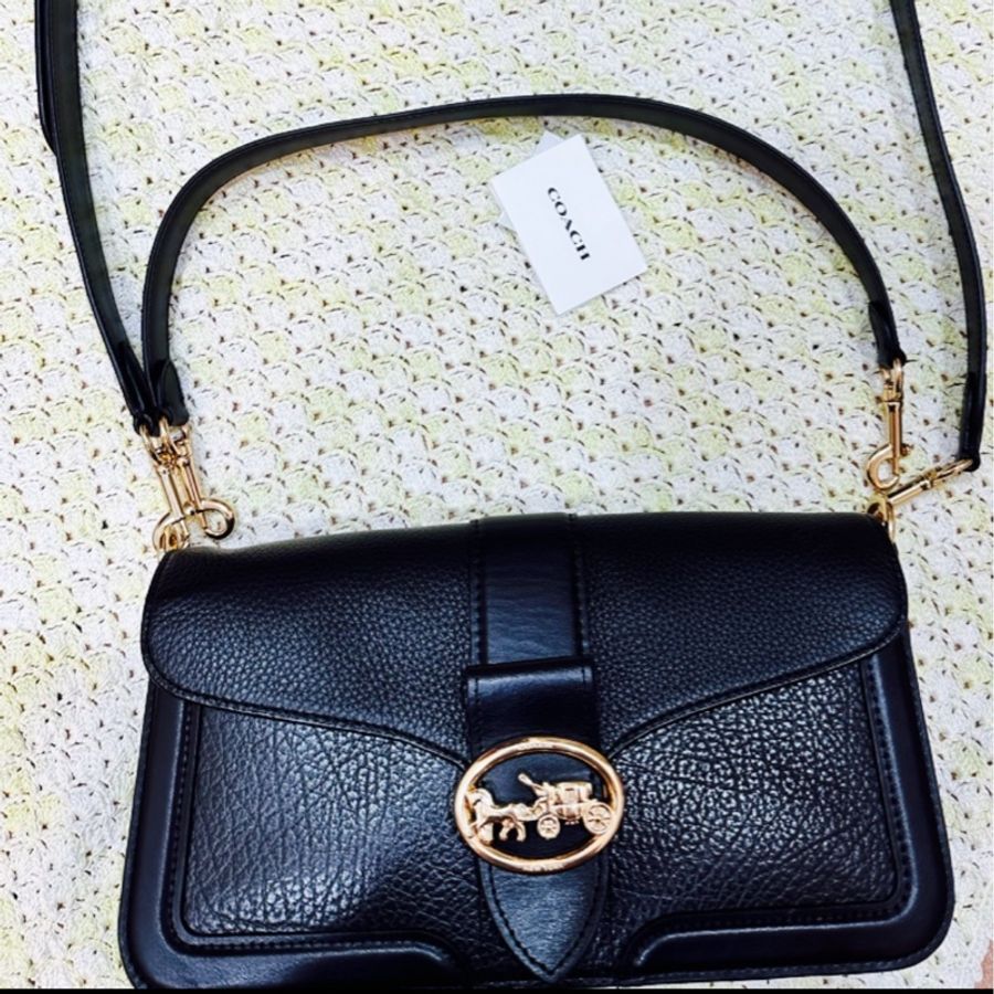 Coach 金色馬車LOGO 雙背帶手拿肩斜兩用酒神包 附原廠紙袋-3