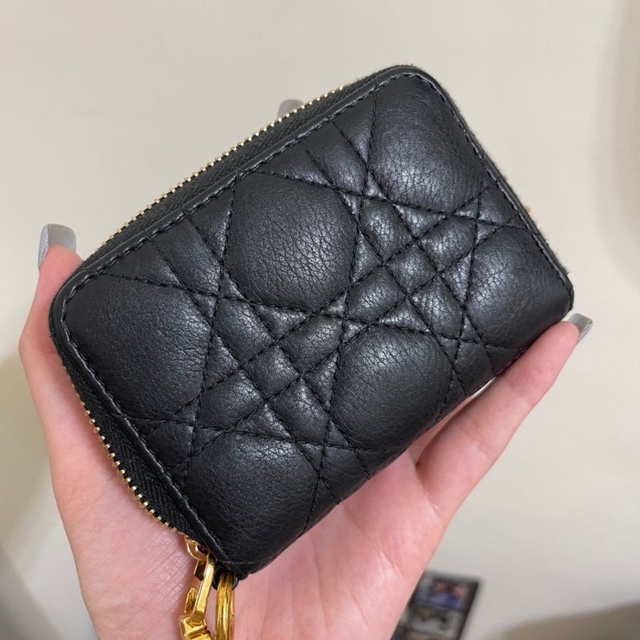 DIOR Caro新款柔軟小牛皮Cannage 藤格紋圖案縫線 卡片零錢包-3