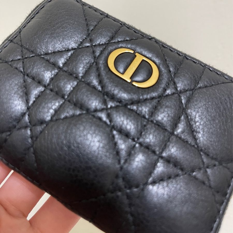 DIOR Caro新款柔軟小牛皮Cannage 藤格紋圖案縫線 卡片零錢包-5