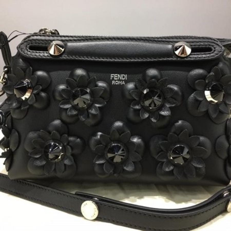 【促銷品】Fendi 8BL135 迷你 By the way 花朵小牛皮兩用包 黑色-6