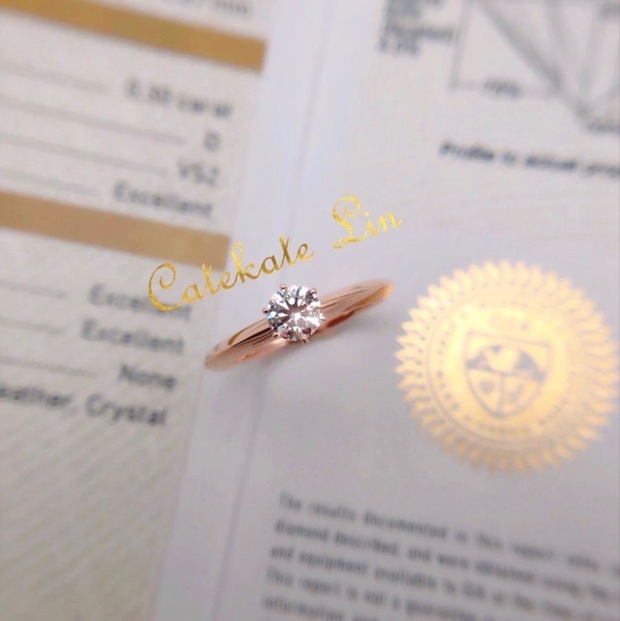 GIA30分鑽戒1色 S12 3Ex＋六爪單鑽戒檯=30 分玫瑰金鑽戒 为-0