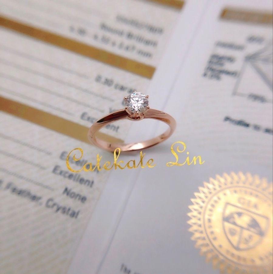 GIA30分鑽戒1色 S12 3Ex＋六爪單鑽戒檯=30 分玫瑰金鑽戒 为-2