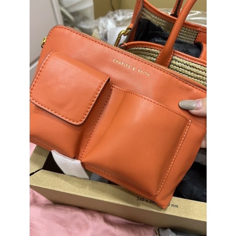 保證正品/小ck編織兩用包橘色-6