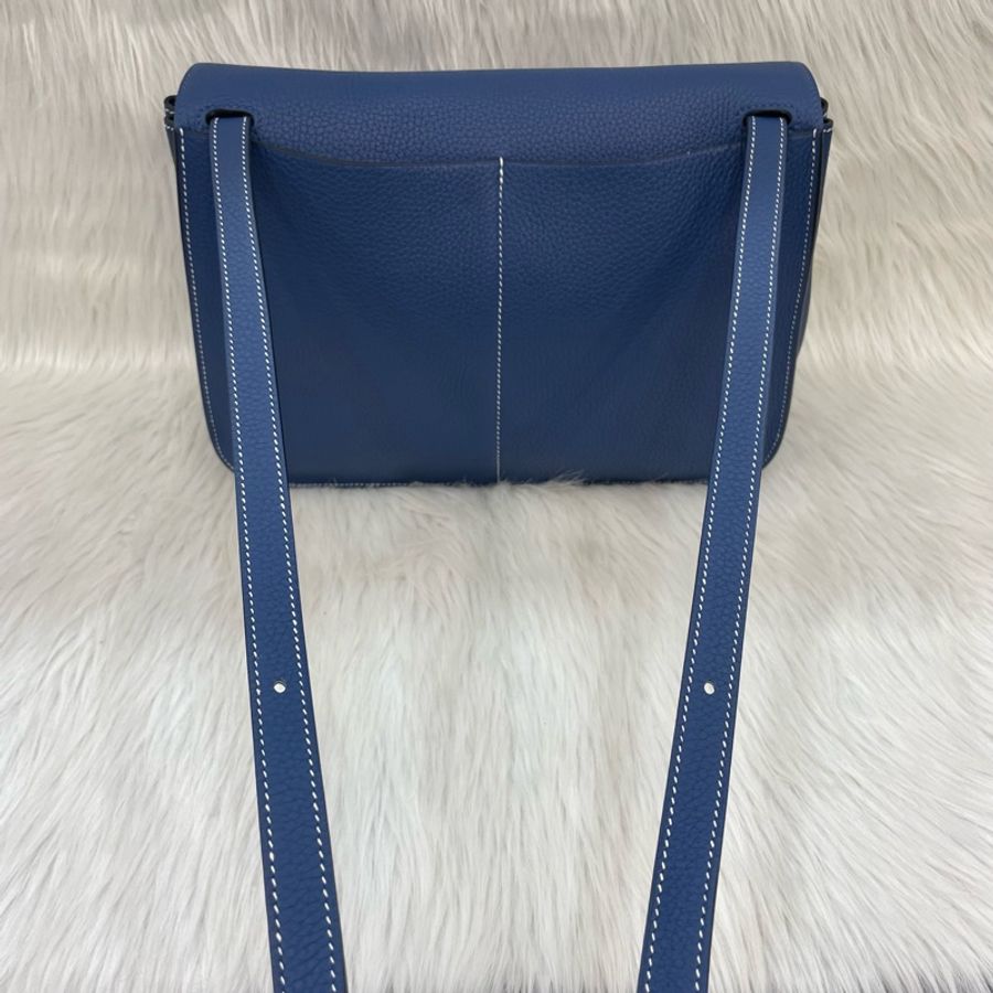 Hermes藍TC皮金釦 Halzan 31斜背包 D刻-9