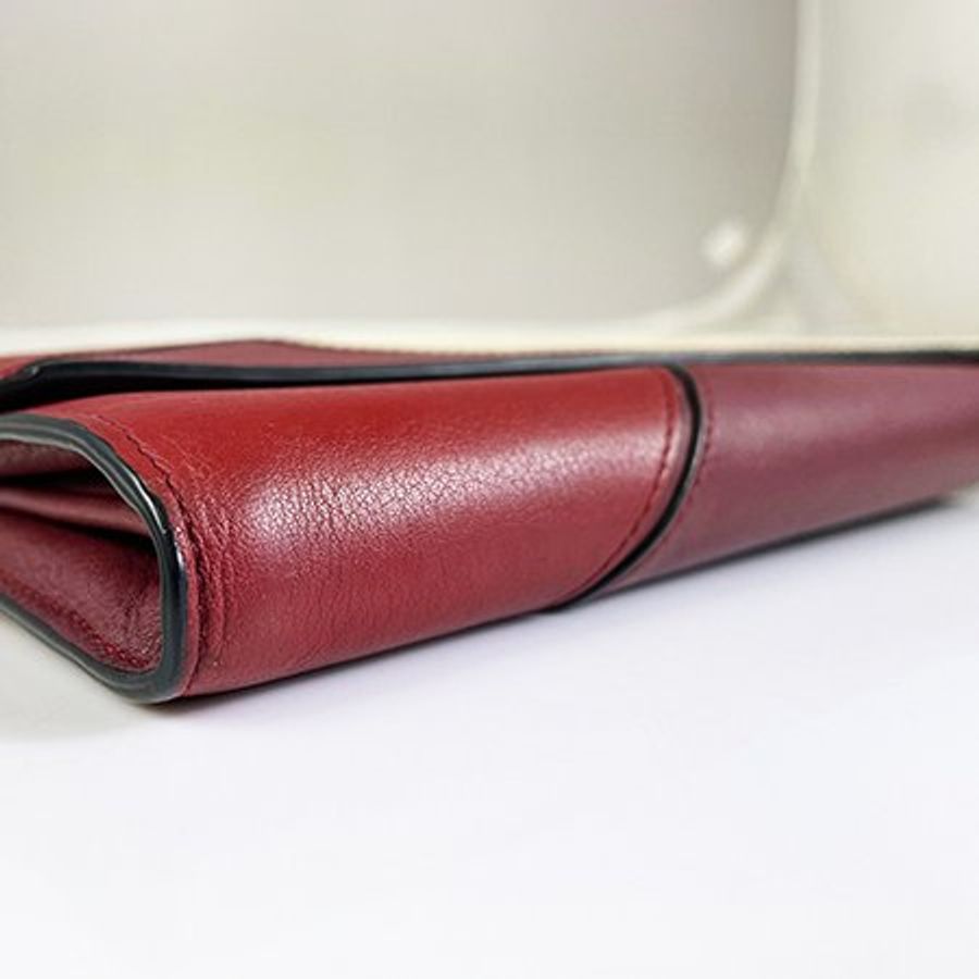 LOEWE棗紅色拚米白小牛皮PUZZLE CONTINENTAL釦式長夾-2