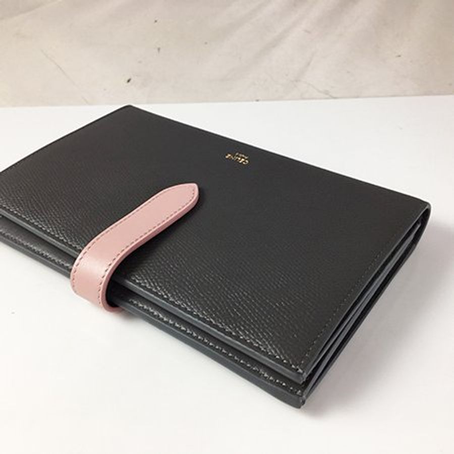 CELINE 大象灰拼藕粉小牛皮釦式長夾/護照夾-3