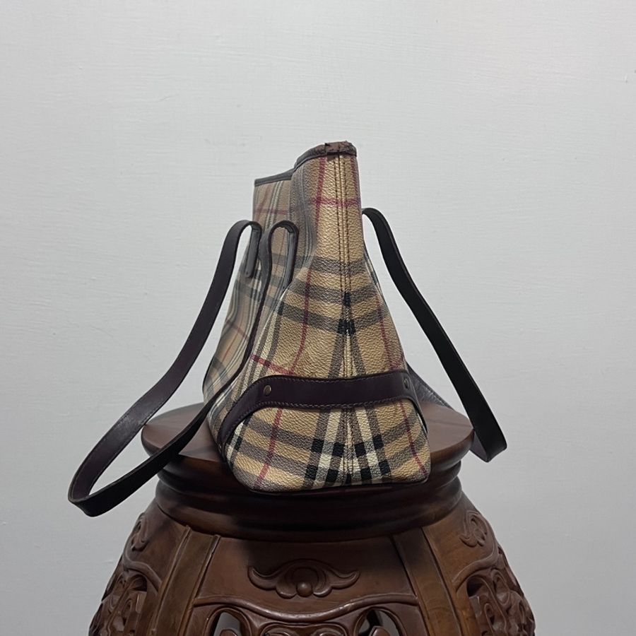 Burberry Haymarket Check Vintage Shoulder Bag T-05-02 巴寶莉 經典戰馬格紋中古單肩包 手提包 托特包-1