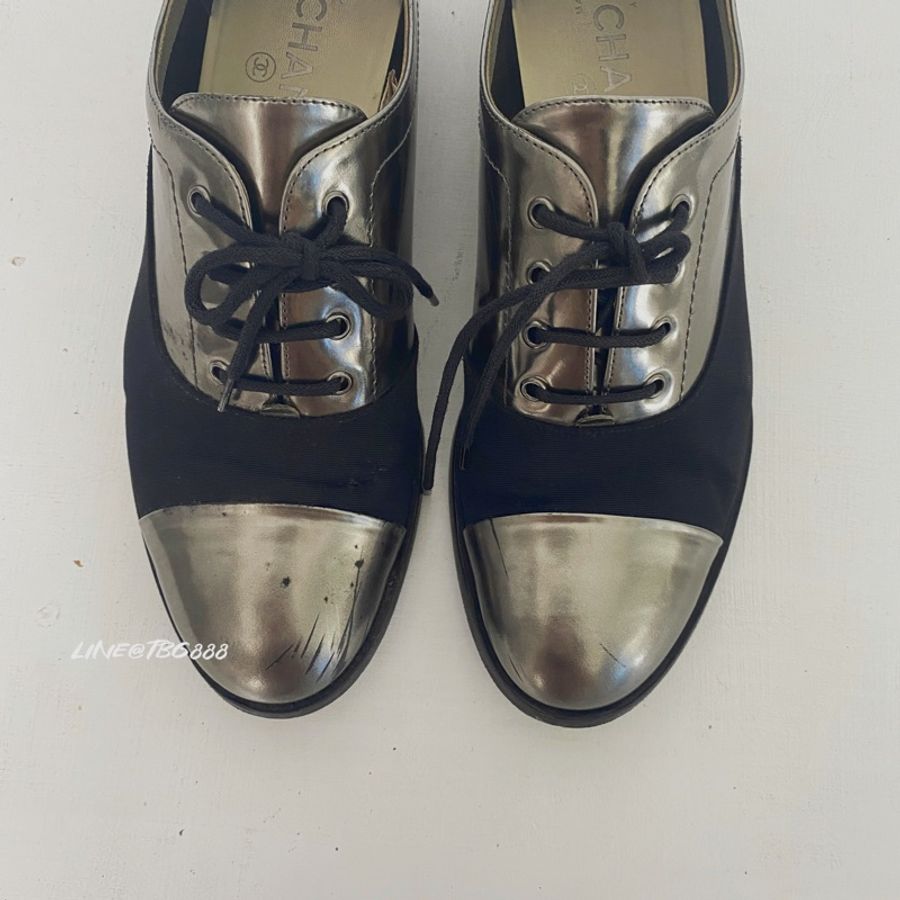 CHANEL銀色拼接皮鞋 牛津鞋 🏷️SIZE 38-1