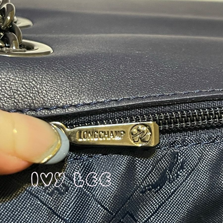 LONGCHAMP藍白色格紋毛呢斜背單肩包Small Brioche Crossbody Bag In Blue二手精品-8