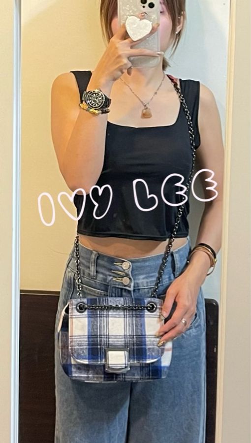 LONGCHAMP藍白色格紋毛呢斜背單肩包Small Brioche Crossbody Bag In Blue二手精品-23
