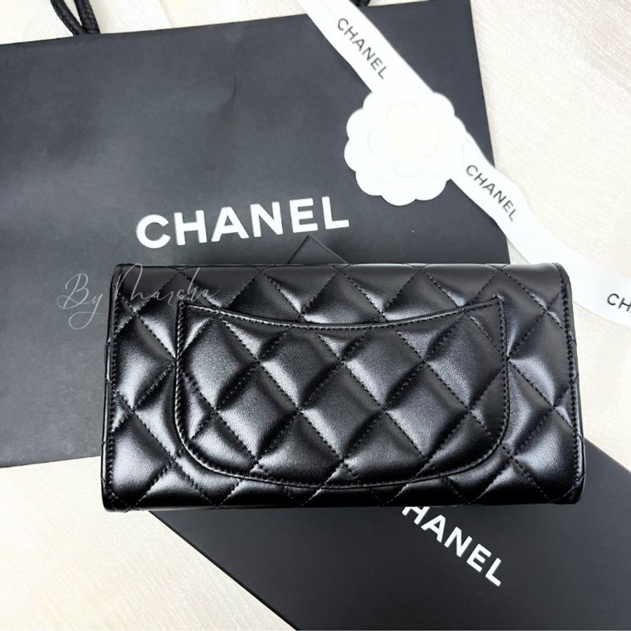 CHANEL CF 經典小羊皮黑金翻蓋長夾-2