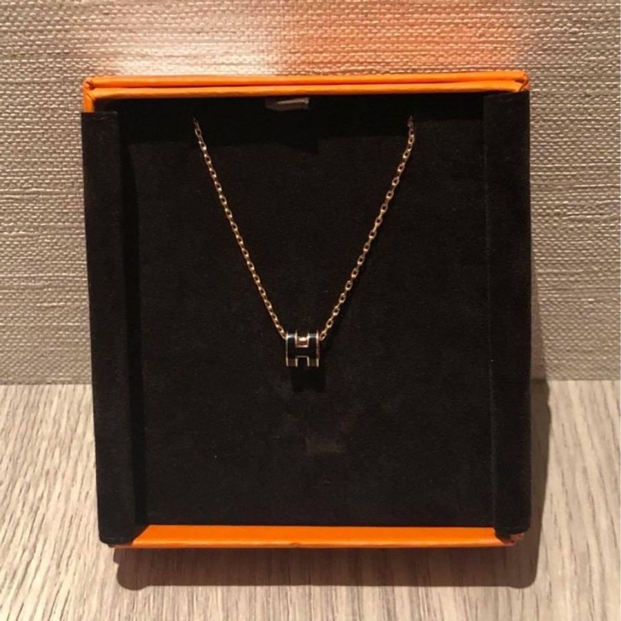 Hermès 愛馬仕 Mini Pop H Pendant 經典H立體橢圓簍空項鍊 鎖骨鏈 黑色/玫瑰金-2