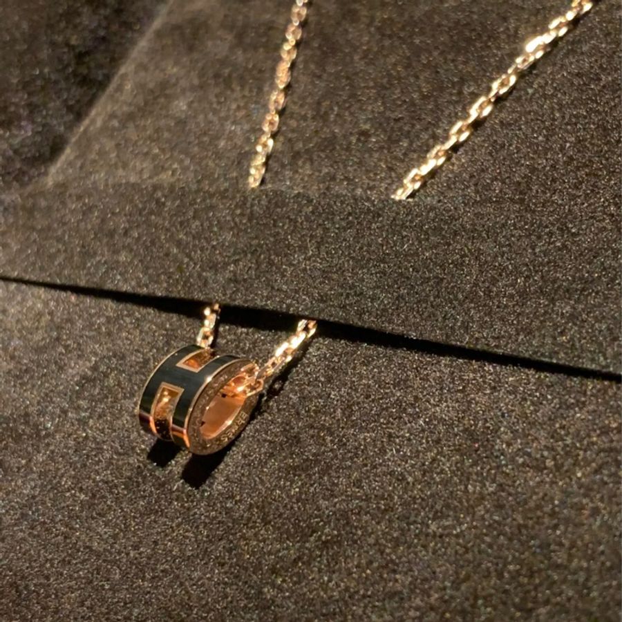 Hermès 愛馬仕 Mini Pop H Pendant 經典H立體橢圓簍空項鍊 鎖骨鏈 黑色/玫瑰金-3