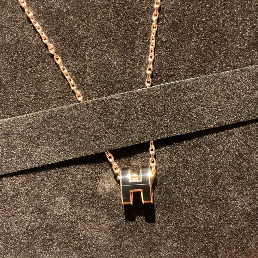 Hermès 愛馬仕 Mini Pop H Pendant 經典H立體橢圓簍空項鍊 鎖骨鏈 黑色/玫瑰金-4