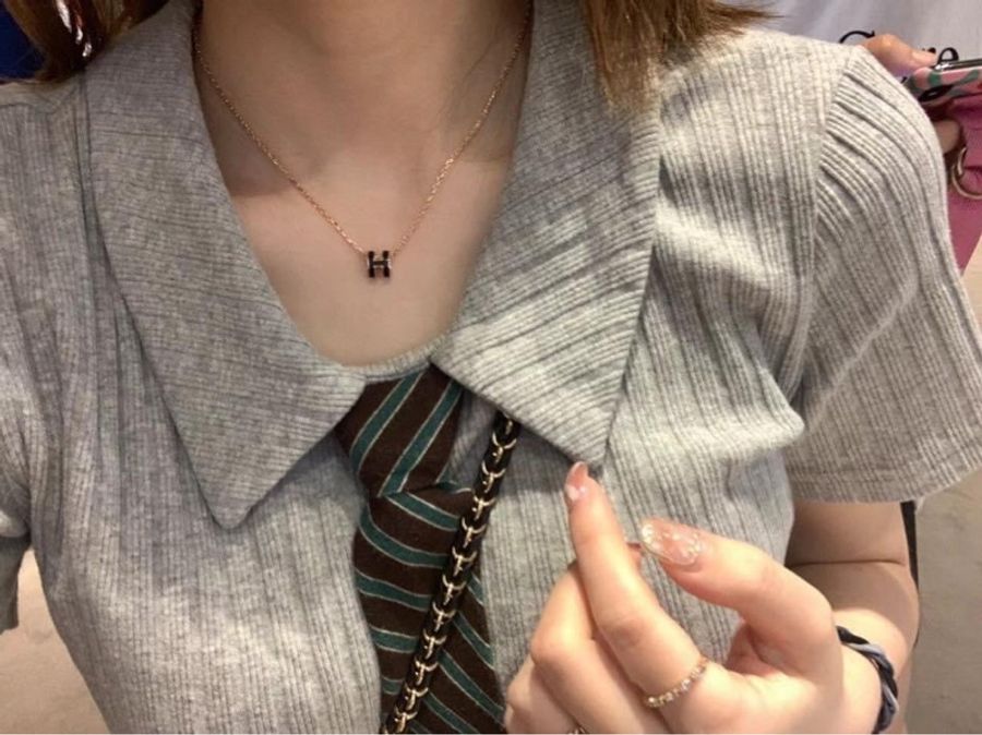 Hermès 愛馬仕 Mini Pop H Pendant 經典H立體橢圓簍空項鍊 鎖骨鏈 黑色/玫瑰金-1