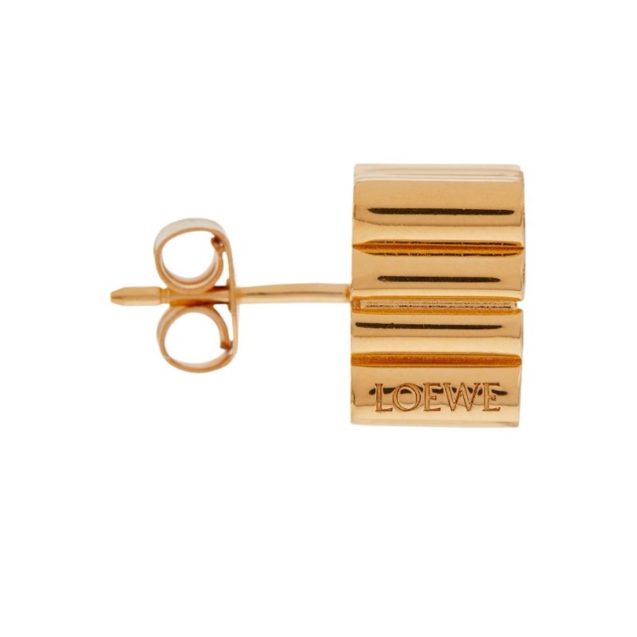 【LOEWE 羅威】Anagram Stud 花紋 24 克拉鍍金紋銀 針式 耳環-2