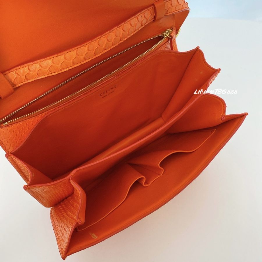 Celine Classic Box Bag Python Medium Orange 橘色蟒蛇皮肩背包 中號-8