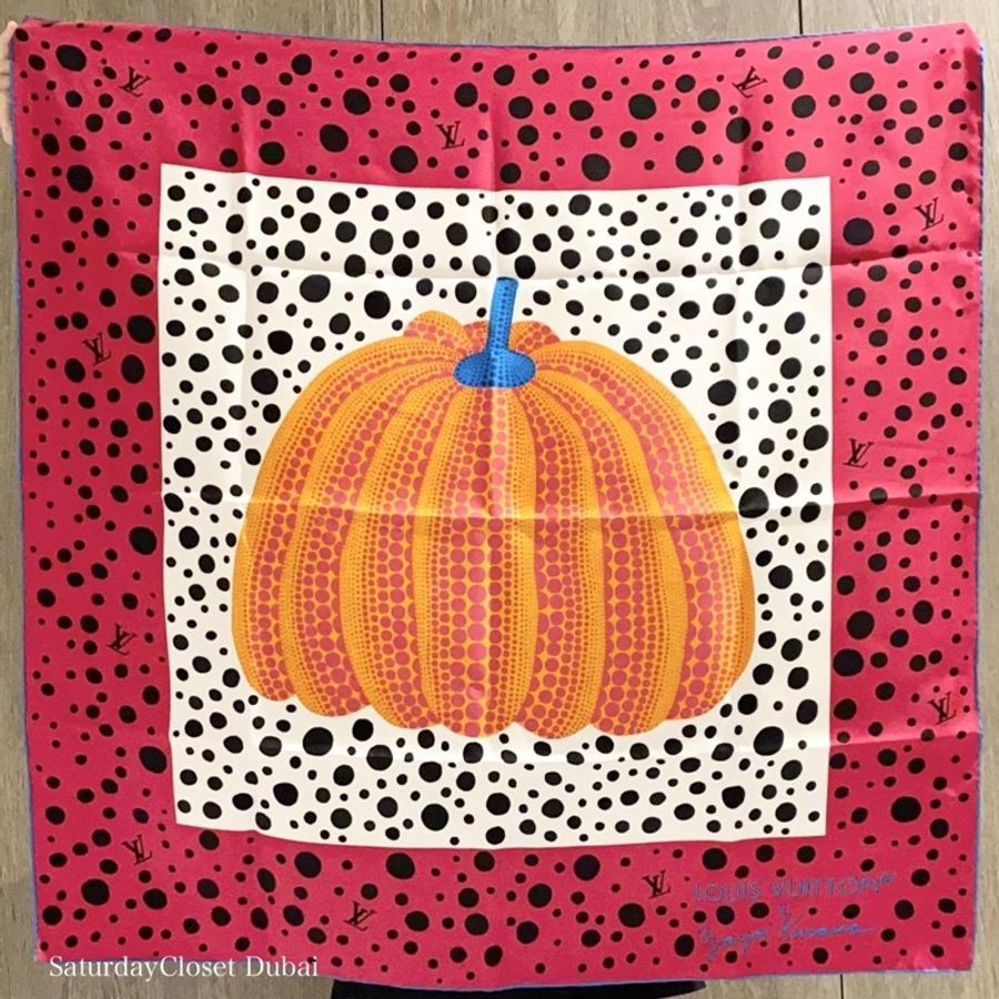 (售出)草間彌生Louis Vuitton x Yayoi Kusama紫紅色南瓜絲巾 方巾M78394-3