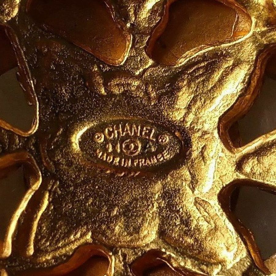 Chanel 香奈兒Vintage老香雙C鍍金葡萄藤琉璃胸針~~90年代極品-6
