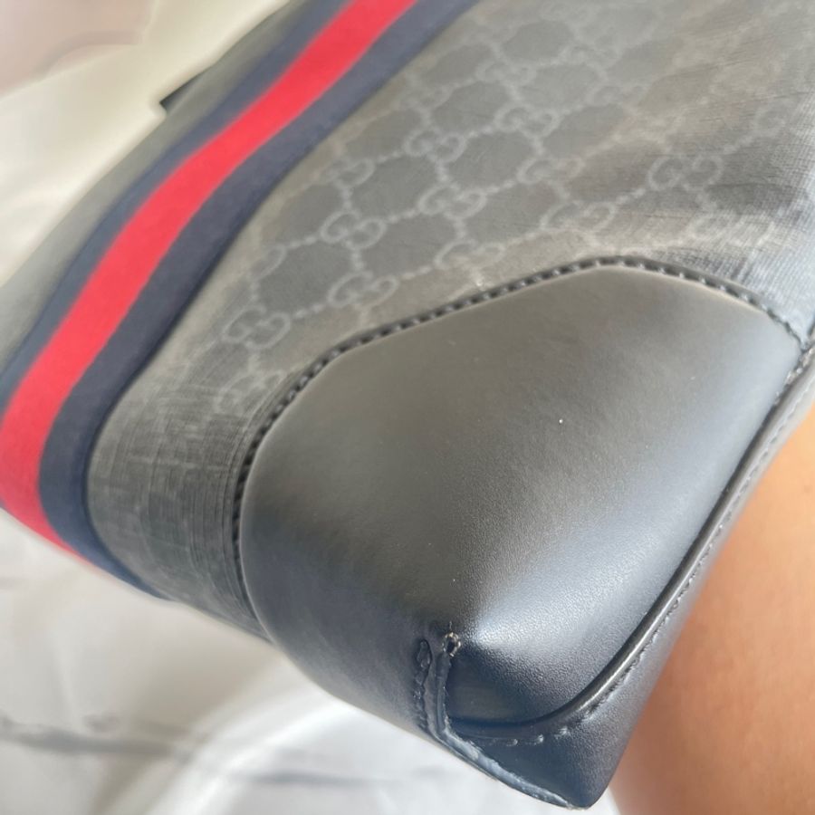 GUCCI supreme藍紅條紋拉鍊手拿包-18