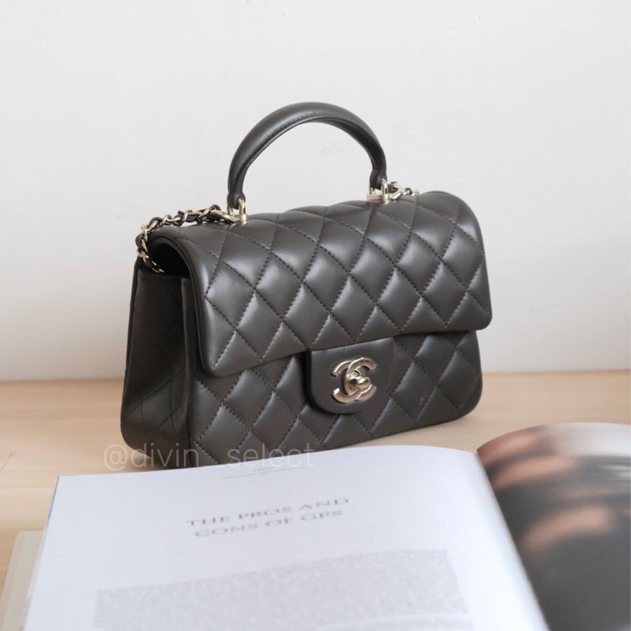 Chanel Mini classic flap handle bag 23A深棕色 香奈兒手柄mini cf-1