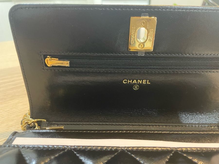 全新全配Chanel 23s 黑色亮面小羊皮woc-11