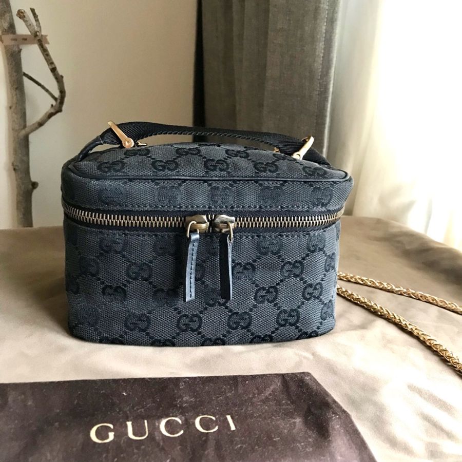 🔥暑假出清價🔥12000元🉐️Gucci 字紋GG丹寧緹花布🇮🇹化妝包/化妝箱/手提包/肩/斜背包🇮🇹正品🇮🇹況好🇮🇹➕贈鏈條成最🔥斜背包-0