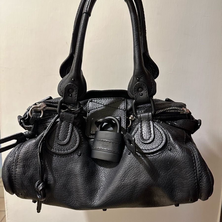 幾乎全新|Chloé傳奇「鎖頭包」 牛皮 質感全黑鎖頭包 Paddington Bag-2