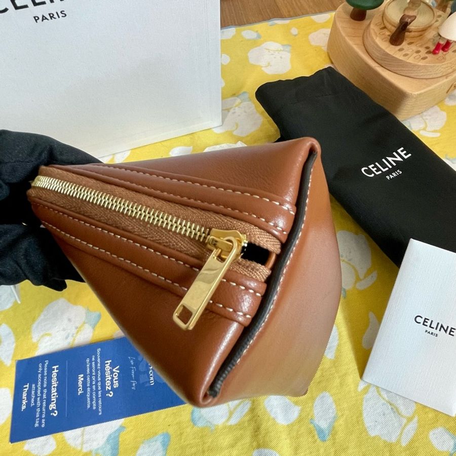 ❤️ Celine Triomphe 光滑牛皮 肩背小包 棕色-11