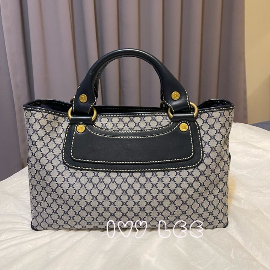 CELINE 手提包 Boogie Bag Macadam海軍藍134022BLA帆布皮革手提包vintage 二手精品-1