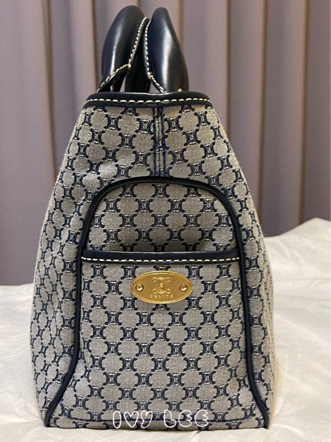 CELINE 手提包 Boogie Bag Macadam海軍藍134022BLA帆布皮革手提包vintage 二手精品-3