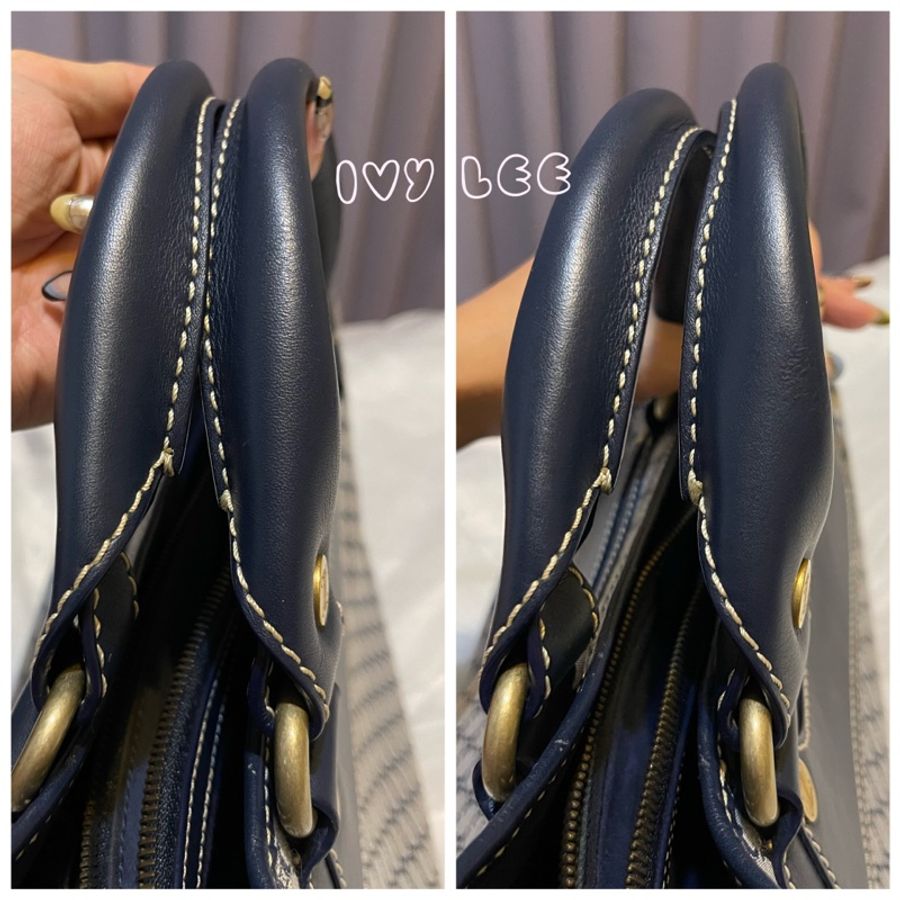 CELINE 手提包 Boogie Bag Macadam海軍藍134022BLA帆布皮革手提包vintage 二手精品-15